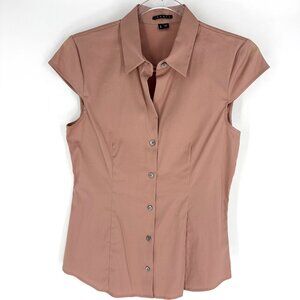 Theory Cap Sleeve Button Down Blouse Dusty Pink Size Small